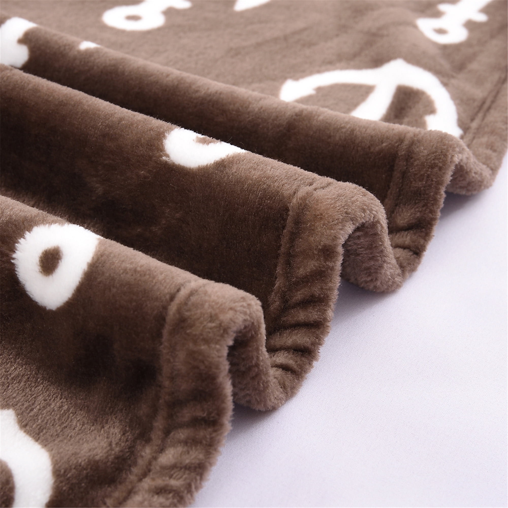 JML Soft Flannel Fleece Anchor Pattern Bed Blanket, Brown, Queen