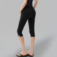 thumbnail image 4 of Women's High Waist Side Slit Capri Leggings, Butt Lifting Tight Fit Yoga Pants with Slimming Effect, Stretchy Workout Crop Tights for Running Fitness Gym Daily Wear Black S, 4 of 5