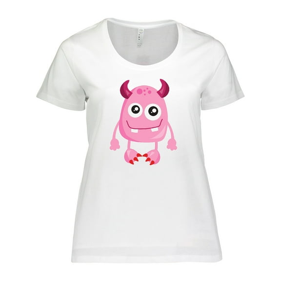 Inktastic Cute Monster, Smiling Monster, Pink Monster, Horns Women's Plus Size T-Shirt