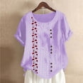 thumbnail image 2 of Blusas de Manga Corta para las Mujeres Impreso Cómodo Suelto Botón Corte Cerradura Casual Cuello Redondo Superior, 2 of 4