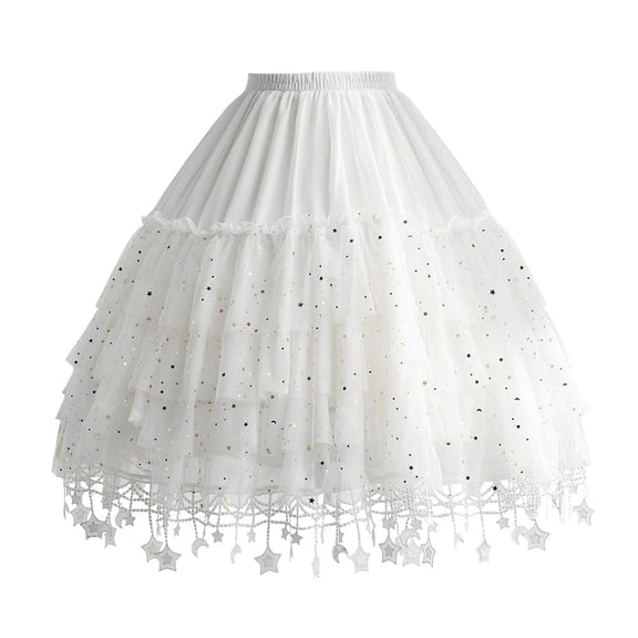 YM YOUMU Women Petticoat Underskirt Shinny Dot Stars Adult Tutu Tulle Mesh Skirt Crinoline Lolita Dress
