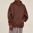 thumbnail image 3 of Unisex Long Sleeve Drop Shoulder Hoodie without Drawstring, Casual Pullover Tracksuit Top for Running, Lounge Wear,Coffee,XS, 3 of 6