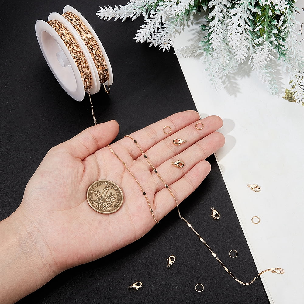10M Heart Chain 16K Gold Plated Brass Flat Heart Curb Link Chain with 20Pcs Lobster Claw Clasps 50Pcs Open Jump Rings DIY