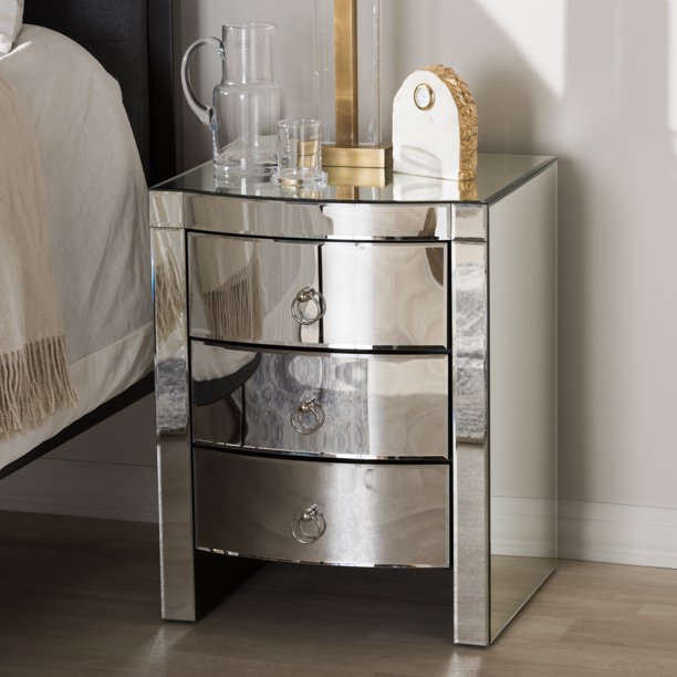 Baxton Studio Glam Silver Mirrored Nightstand 2 Piece Set By Walmart Com Walmart Com
