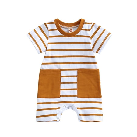 

Bagilaanoe Newborn Baby Boys Girls Summer Jumpsuit Short Sleeves Striped Bodysuit 3M 6M 12M 18M Infant Casual One Piece Romper Shorts