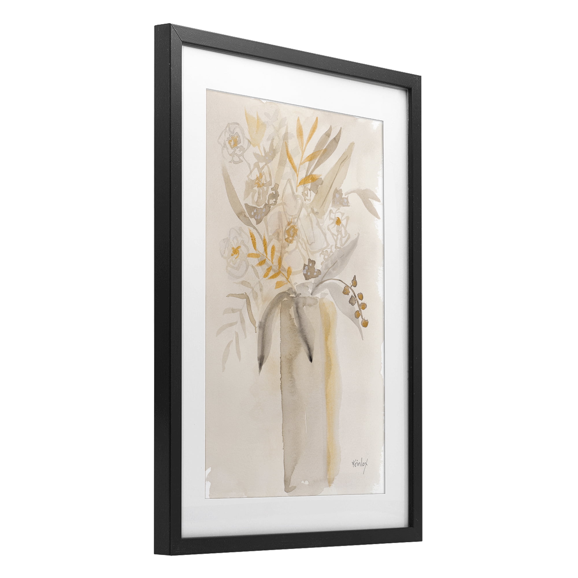 Stupell Industries Earthy Soft Flower Vase Black Framed Print Under Glass, design by Krinlox