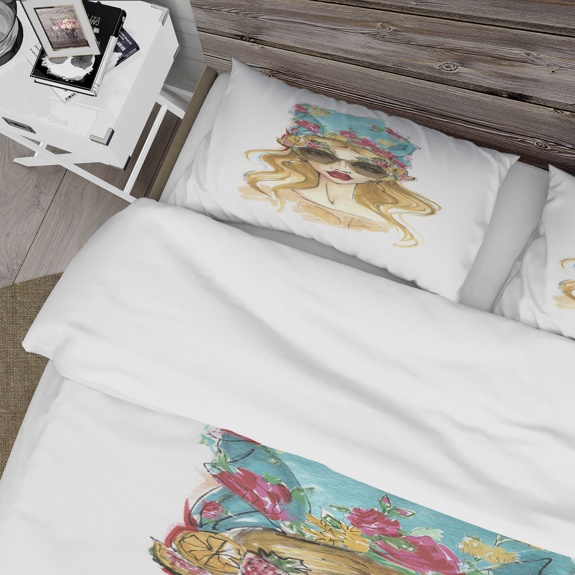 Designart 'Trendy Girl in Sunglasses' Glamour Duvet Cover Set