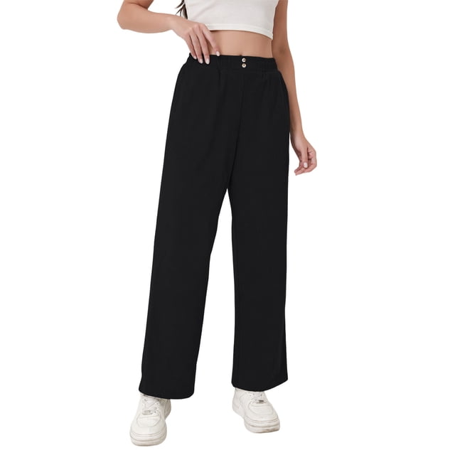 TaTaai Women's Casual Solid Corduroy Long Pants Elastic Waist Sweatpants with Pockets Soft Thick Fabric Daily Wear Trousers Gift