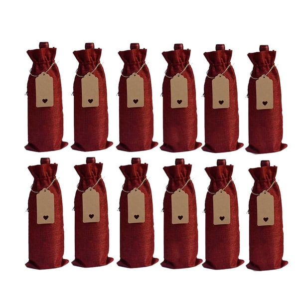Billuyoard 12 bolsas de regalo para botellas de vino, arpillera, boda, fiesta, cumpleaños, hogar, comedor, Bar, decoración de champán, bolsa con cordón Kits de decoración para fiestas Vino rojo Billuyoard HA074266-02
