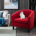 thumbnail image 2 of SESSLIFE Classic Red Leather Upholstered Accent Arm Chair Soft Barrel Club Chairs for Living Room Comfy Single Sofa Office Guest Chatting Chair with Solid Wood Legs and Nailhead for Bedroom, 2 of 7