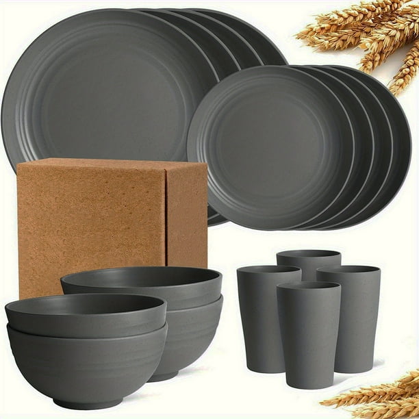 Aparatos de cocina, Accesorios de cocina, Utensilios de cocina, Utensilios de cocina, Cuencos, Platos, Tazas, Vajilla, 16 piezas, Color sólido, Plástico para el hogar, Resistente a caídas, Vajilla de