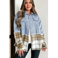 thumbnail image 3 of I AM A FASHION JUNKY Khaki Plaid Patchwork Buttoned Oversized Denim Jacket (Khaki, XL, 75%Cotton+25%Polyester), 3 of 8
