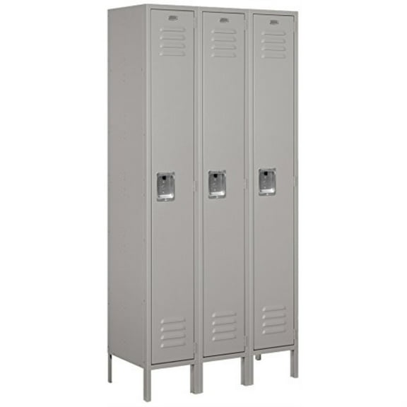 12" Wide Single Tier Standard Metal Locker - 3 Wide - 6 Feet High - 15 Inches Deep - Gray - Assembled