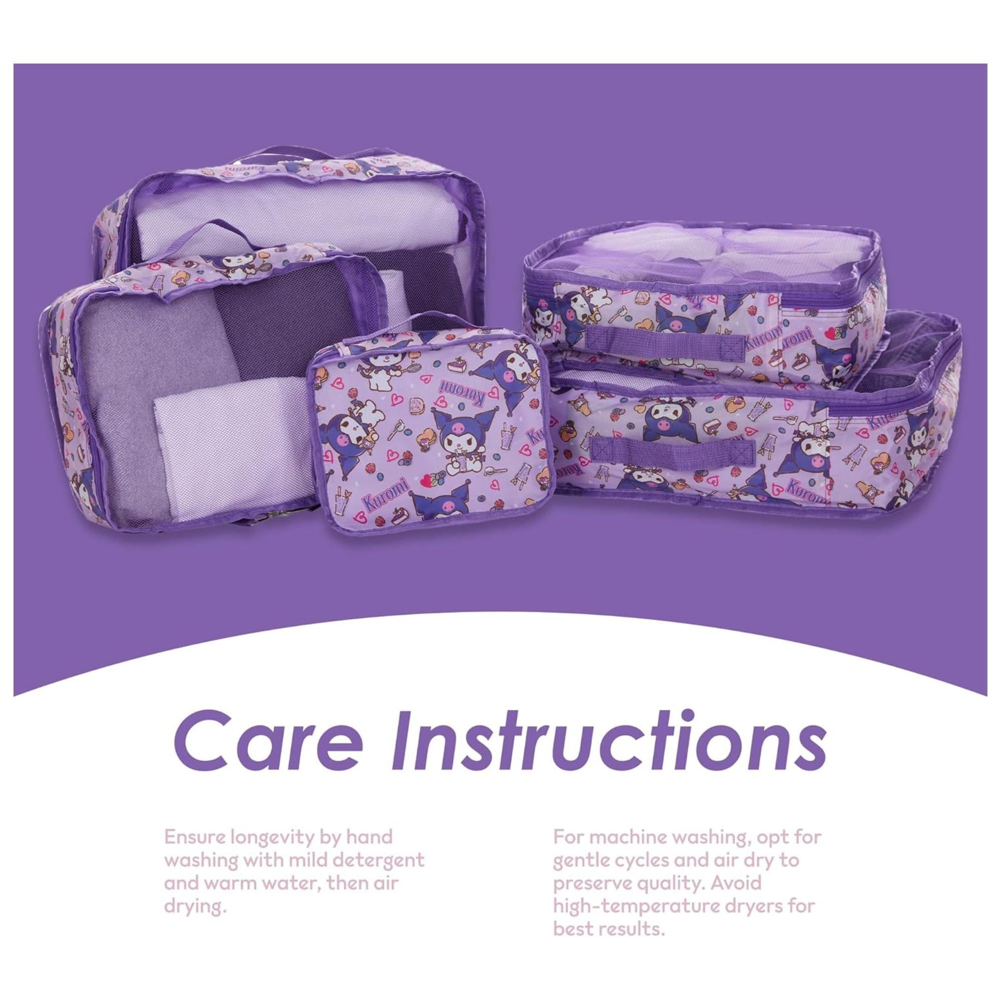 Sanrio Hello Kitty Kerromi Packing Cubes, 5 Piece Set Travel Organizer for Kids and Adult Purple