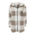 thumbnail image 5 of Dwralegc Fleece Jacket Women Plaid Fuzzy Zip Up Jackets Oversized Christmas Coat Warm Hooded Winter Cardigan Sherpa Lined Fleece Jacket with Pockets Clearance Khaki 5XL, 5 of 9