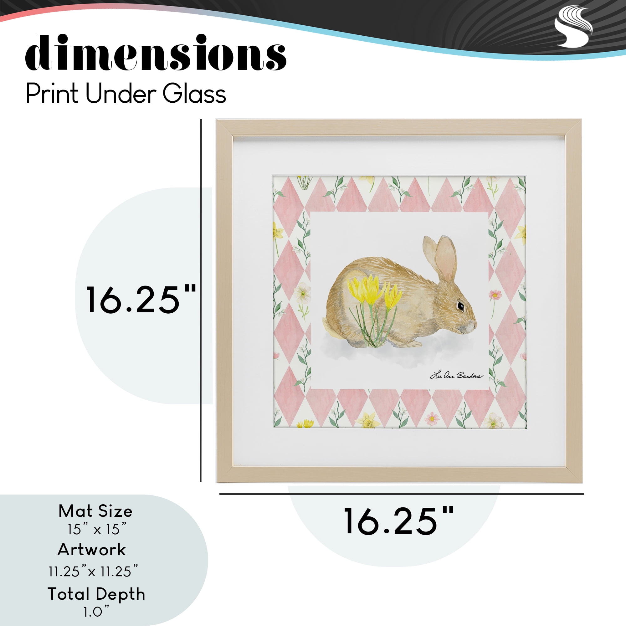 Buttercup Bunny on Pink Argyle Birch Framed Print Under Glass, design by Lee Ann Sanders