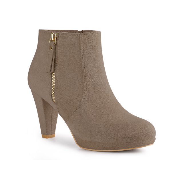 Unique Bargains Bottines à Plateforme pour Femmes Bout Rond Talon Épais Taupe (Taille 7.5)