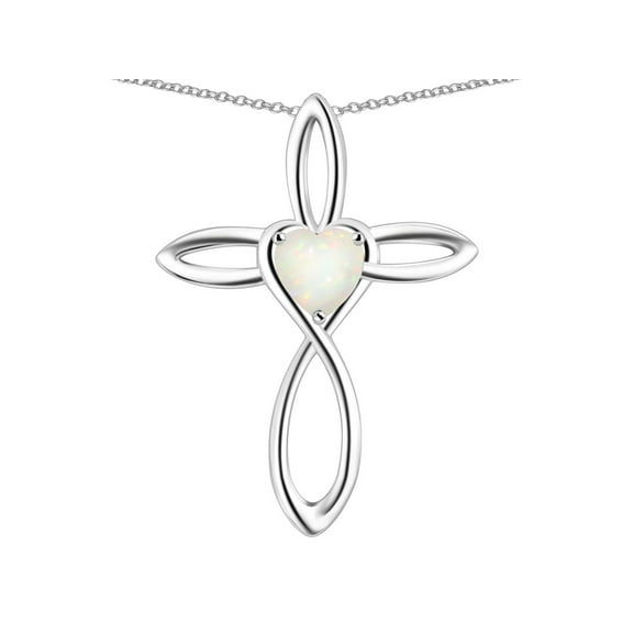 Star K� 10k Gold Infinity Love Cross with Genuine Opal Heart Stone Pendant Necklace