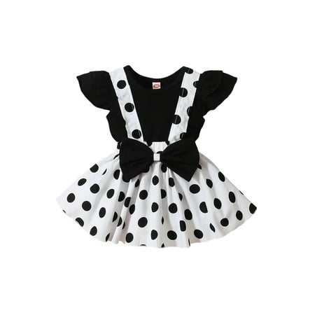 

GuliriFei Girls Summer Solid Color Fly Sleeves Round Collar Tops+Slip Dress Set