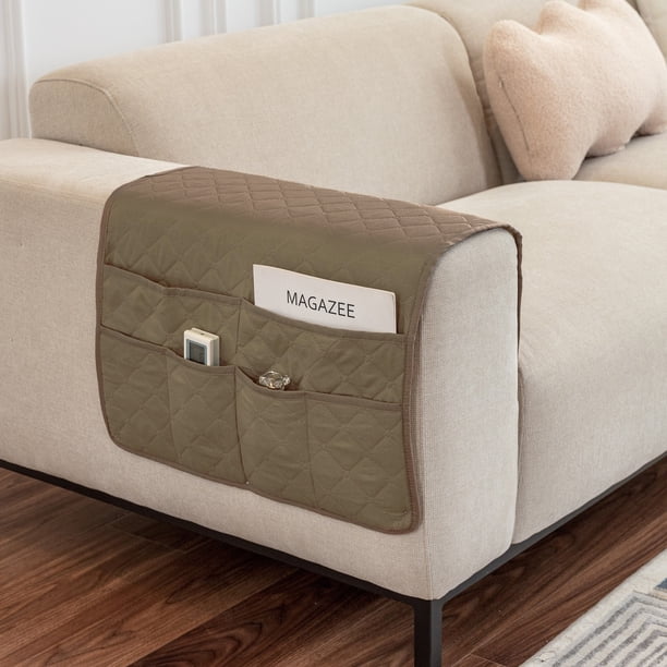 Nvzi Anti-Slip Sofa Armrest Cover with Pocket Waterproof Couch Armchair Slipcovers,Khaki A