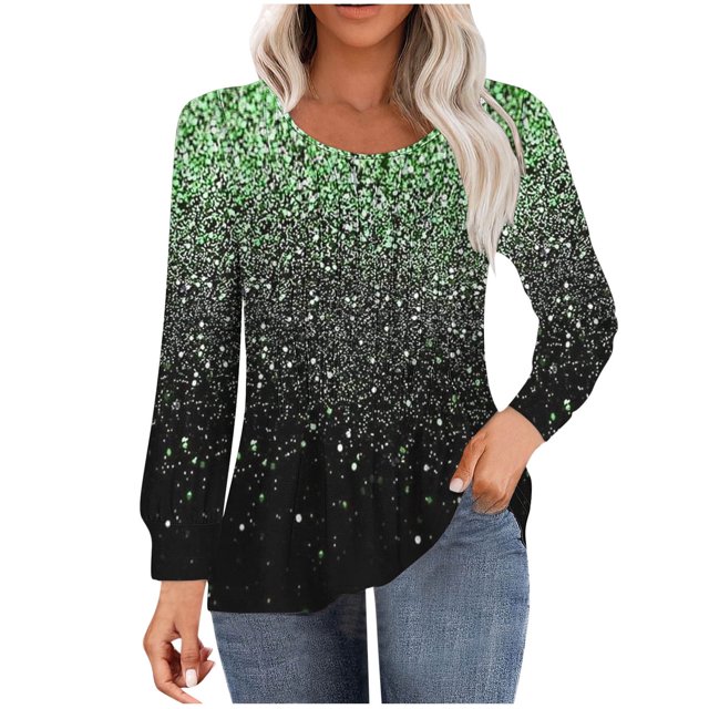 HKEJIAOI Tunique à Manches Longues Bouffantes pour Femmes Blouses Plissées Décontractées Col Rond T-Shirts Mode Automne 2024 S