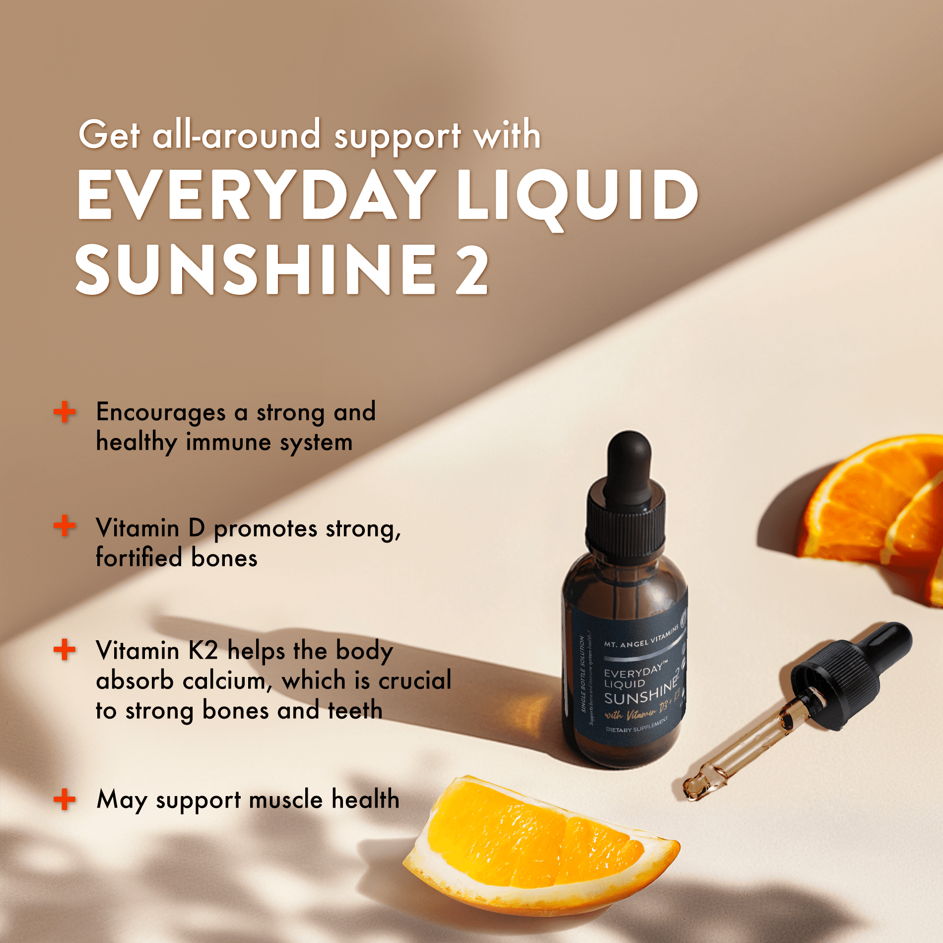 Mt. Angel Vitamins - Liquid Sunshine - Vitamin D3 + K2 - 2 fl oz