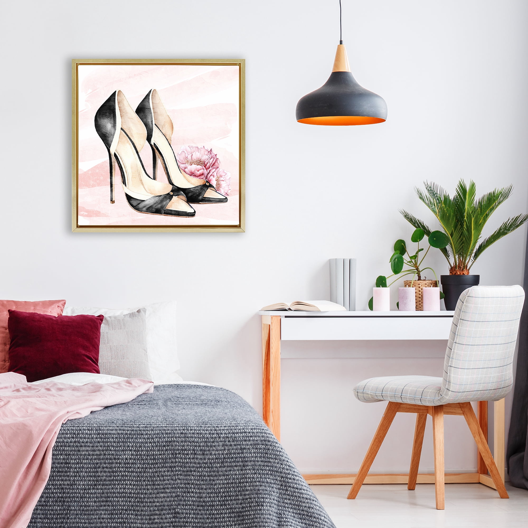 Stupell Industries Glam Time Heels Gold Framed Floater Canvas Wall Art, design by Kim Allen