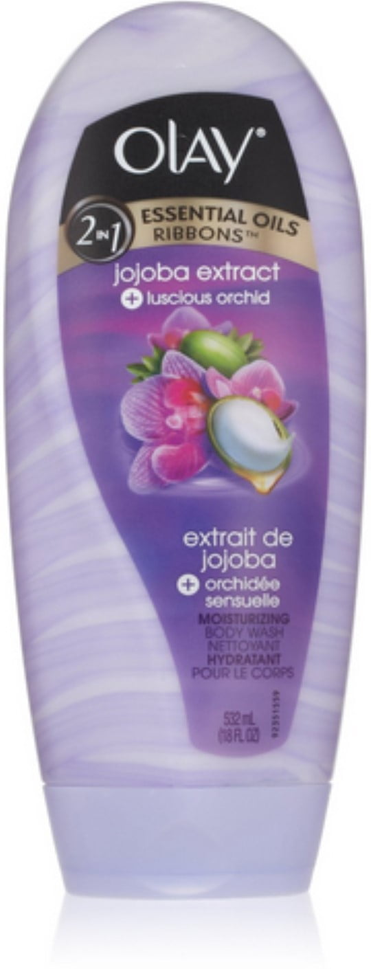OLAY Essential Oils Ribbons Body Wash, Jojoba Extract & Luscious Orchid 18 oz (Pack of 2