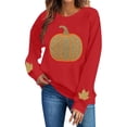 thumbnail image 3 of HongQid Crew Neck Sweatshirts Women Graphic Fall Pumpkin Thanksgiving Pullover Tops Oversized Winter Autumn Season Shirts Sequin Halloween Funny Cute Long Sleeve Tops, 3 of 7