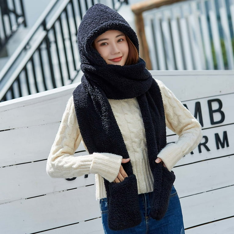 APEXFWDT Winter Fluffy 2 in 1 Hooded Scarf for Women Kawaii  display picture 1