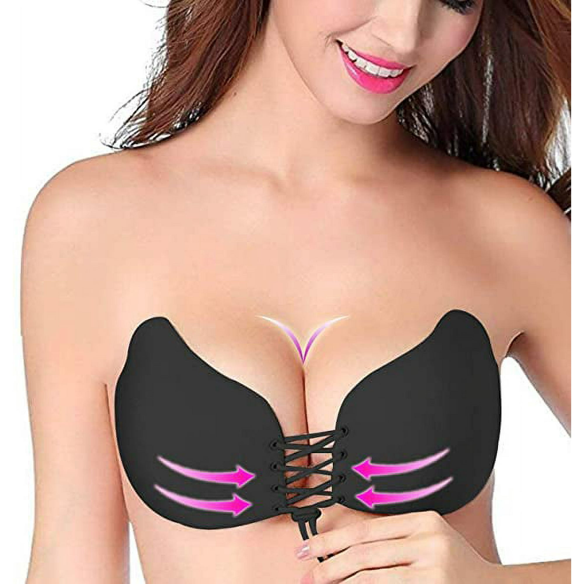 Yaohui Backless Push Up Bras Self Adhesive Strapless Bras Women Invisible Strapless Bra Reusable Bra For Evening Dresses Prom Dresses Wedding Dres