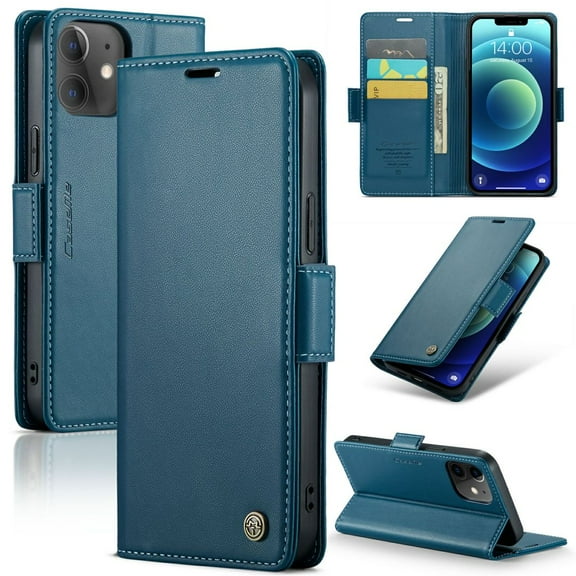 CaseMe Leather For iPhone 12 Wallet Case with RFID Blocking, For iPhone 12 Case Wallet for Women Men Card Holder Magnetic Clasp Kickstand Folio Case for iPhone 12,Blue,For iPhone 12
