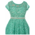 thumbnail image 3 of Big Girls' Short Sleeve Lace Glitter Skater Pearl Belt Special Occasion Flower Girl Dress Jade 8 (J21KS02), 3 of 3