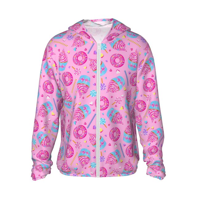 Fotbe Pink Donuts Chaqueta con Protección Solar UPF 50+ para Hombre y Mujer, Camisa con Capucha y Bolsillos-3X-Large