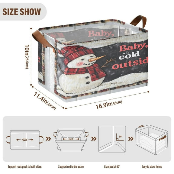 BZSMCE Collapsible Fabric Cube Storage Bins Adorable Smiled Snowman Design Pattern Storage Box