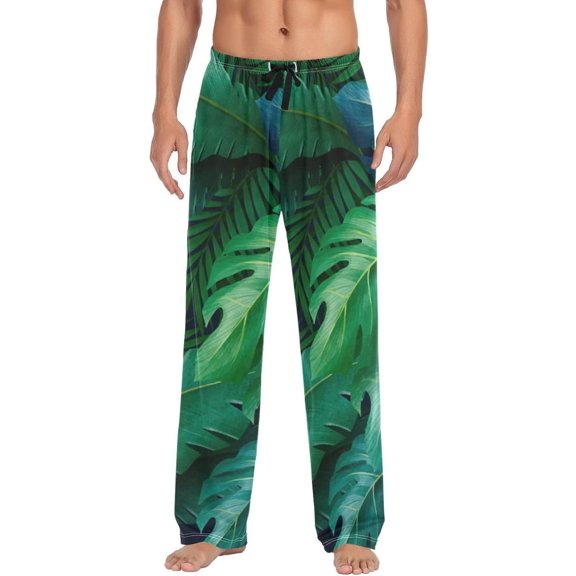 Tropical Palm Leaves Ghost Pajama Pants, Men's Lounge Pants Light with Drawstring and Pockets, Christmas New Year Birthday Father's Day Gifts