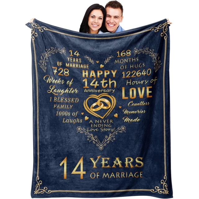 LHSHID Ivory Gifts for 14th Anniversary Blanket 14th Anniversary Wedding Gifts for Husband Wife Couple 14 Year Anniversary Romantic Gifts for Him Her 14 Years of Marriage Throw Blankets 30"x40"