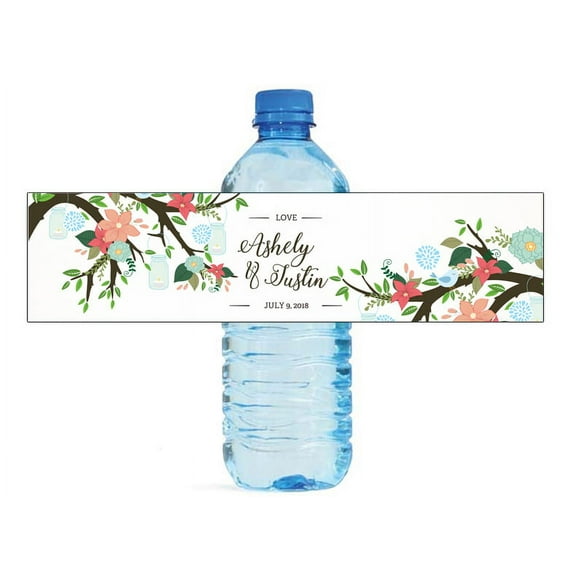100 Flowers Trees & Mason Jars Hanging Wedding Water Bottle labels Engagement Party Birthday