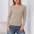 thumbnail image 2 of Towmus Women Long Sleeve Basic Tops Solid Color Fall Shirt Crew Neck Slim Fitted Winter Clothes, Beige, 3XL, 2 of 6