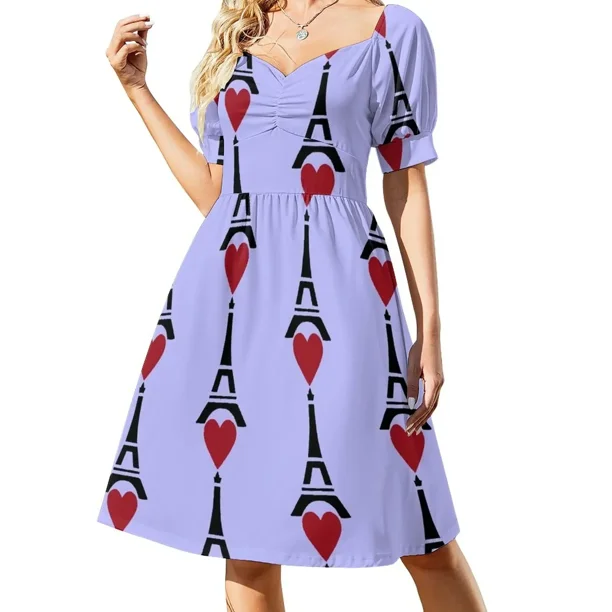 Paris je t'aime Vestido de manga corta Vestido de verano mujer Vestido de verano para mujer Ropa estética