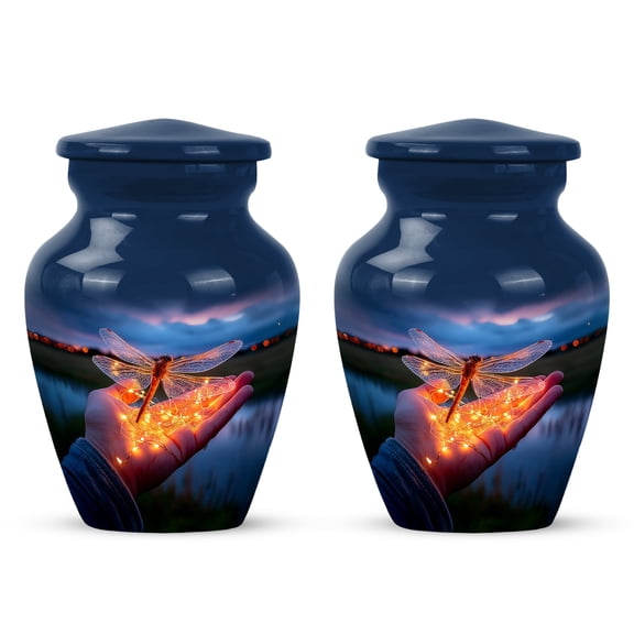 Yatskia Sparkling Wings Dragonfly Little Keepsake Urns for Human Ashes Adult Man, Small Funeral Urn for Ashes for Women, (Classic Pack of 2, 3 Inch)