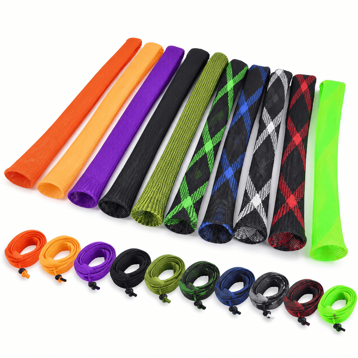 10-Pack Braided Fishing Rod Sleeve Protector Covers 5-1/2 ft Length 10 Assorted Colors