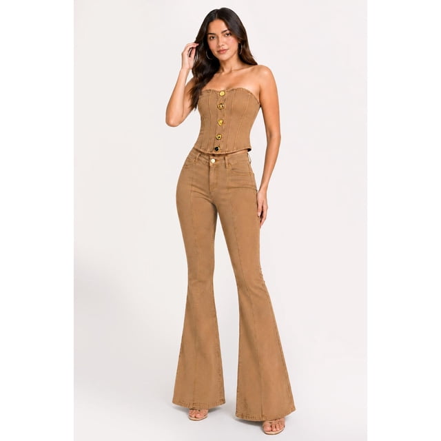 Set Corset y Jeans acampanado Roman Fashion /Juvenil, 21624 (Cafe) cafe G