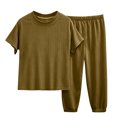 thumbnail image 7 of Bovxnpu Girls Sleepwear 2 Piece Loungewear Set Ribbed Short Sleeve Top and Elastic Cuffed Pants Loungewear Outfits Set, 7 of 7