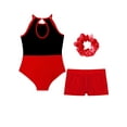 thumbnail image 4 of Manyakai Kids Girls Figure Skating Leotard Outfits Sleeveless Sparkly Gymnastics Unitards with Shorts Red 16, 4 of 5