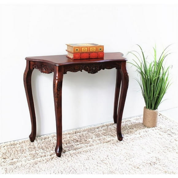 Pemberly Row Mid-Century Country Console Table in Walnut Stain