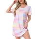 thumbnail image 1 of Camisón T-shirt de mujer Inspire Chic, vestido de pijama, colorido, a rayas, con mangas cortas, bata de noche, talla L, arcoíris claro, 1 of 6