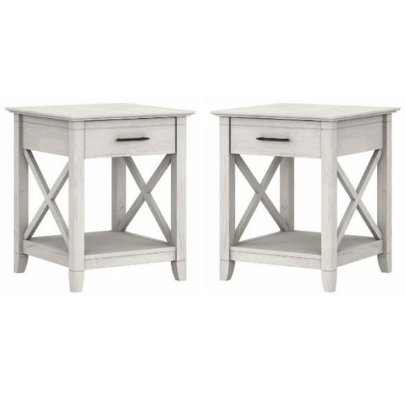 Home Square Wood End Table with Storage in Linen White Oak - Set of 2