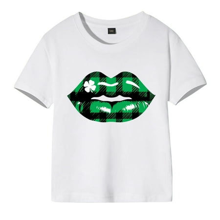 

ZMHEGW Toddler Girls Boys Irish Festival Summer Short Sleeve Lips Prints T Shirt Tops for Children Clothes Soft