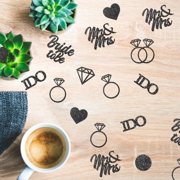 Wedding Confetti Bridal Shower Decorations, Engagement Party, Bride to Be Confetti for Wedding Shower, Bachelorette, and Anniversary Celebrations (Black Glitter & Matte Black Confetti)